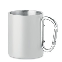 Mug en métal personnalisé avec anse mousqueton - AROM Matières : acier inoxydable Couleurs : blanc