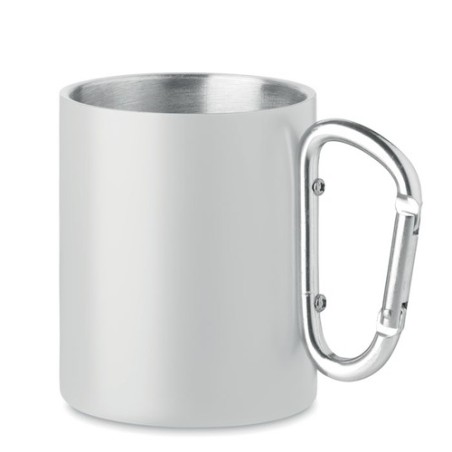 Mug en métal personnalisé avec anse mousqueton - AROM Matières : acier inoxydable Couleurs : blanc