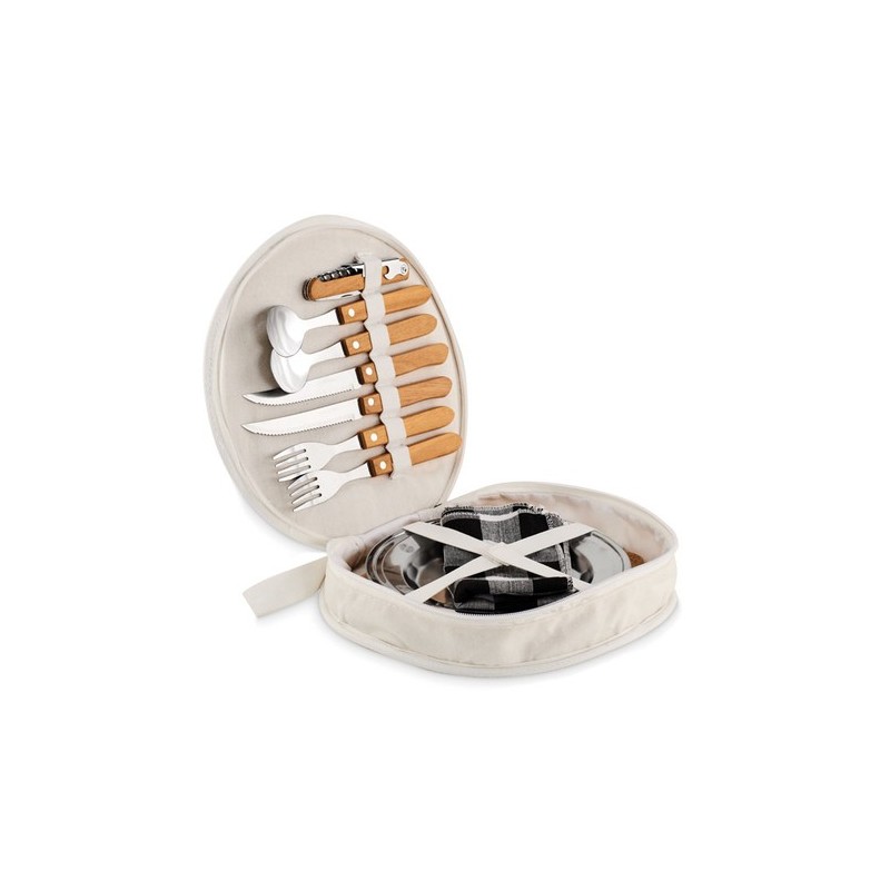 Set de Pique-Nique Personnalisé Éco-responsable pour 2 Personnes - HUDSON Matières : coton Couleurs : beige personnalisable avec