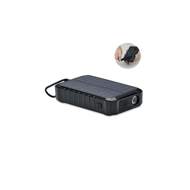 Powerbank solaire  à dynamo 8000mAh - DYA Couleurs : noir cadeau entreprise pas cher