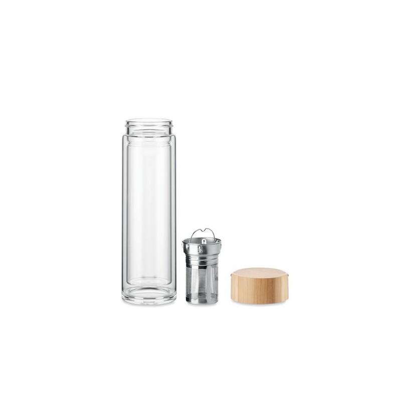Bouteille Éco-responsable en Verre Personnalisée 400ml BATAMI Matières : borosilicate Couleurs : transparent personnalisable ave