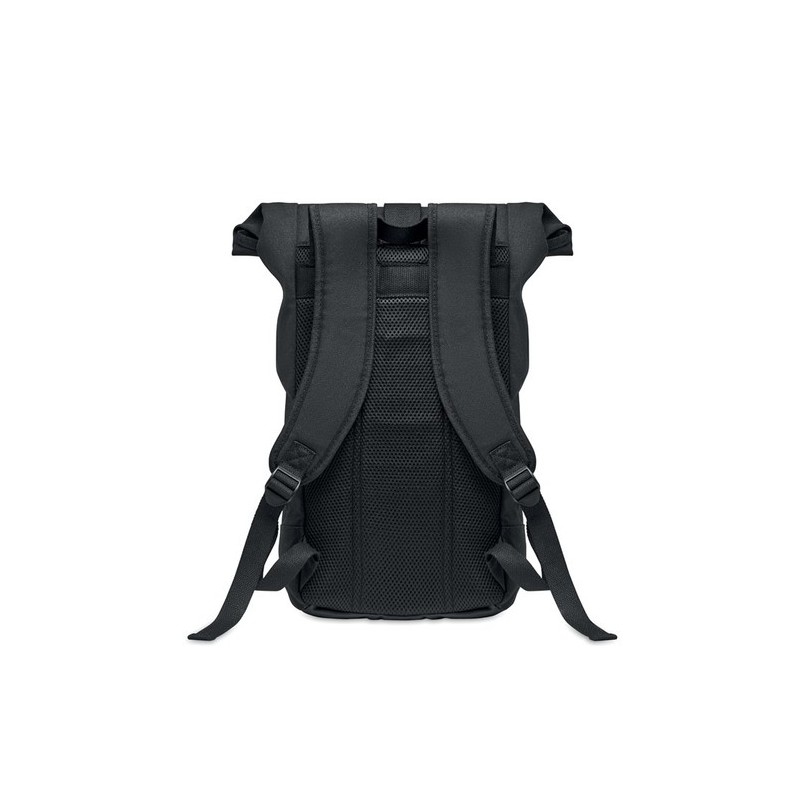 Sac à dos  en toile lavée personnalisé ZURICH ROLL - Style économique Matières : PET recyclé Couleurs : noir personnalisable ave
