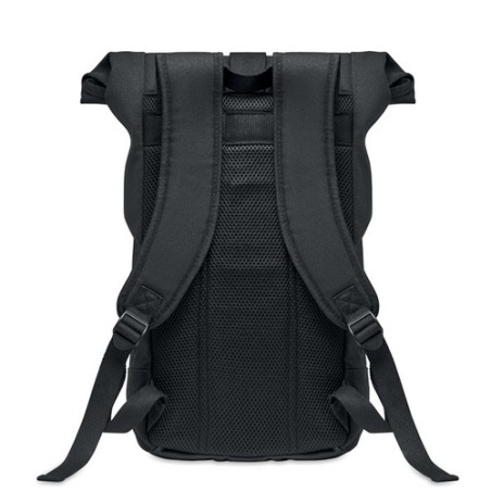 Sac à dos  en toile lavée personnalisé ZURICH ROLL - Style économique Matières : PET recyclé Couleurs : noir personnalisable ave