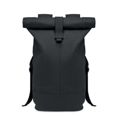Sac à dos  en toile lavée personnalisé ZURICH ROLL - Style économique Matières : PET recyclé Couleurs : noir cadeau entreprise p