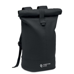 Sac à dos  en toile lavée personnalisé ZURICH ROLL - Style économique Matières : PET recyclé Couleurs : noir goodies publicitair