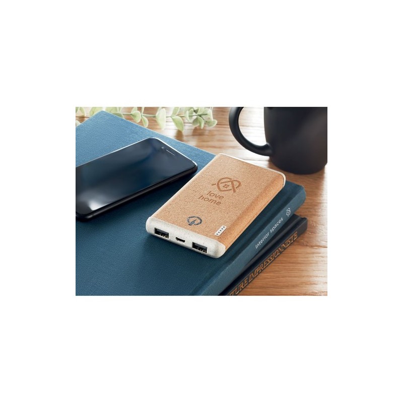 Powerbank Éco-responsable Personnalisée 10000mAh à Charge Rapide RALIA Couleurs : beige goodies publicitaire événementiel
