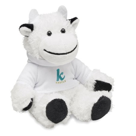 Peluche Vache Personnalisée Publicitaire MANNY Matières : PET Couleurs : blanc goodies publicitaire événementiel