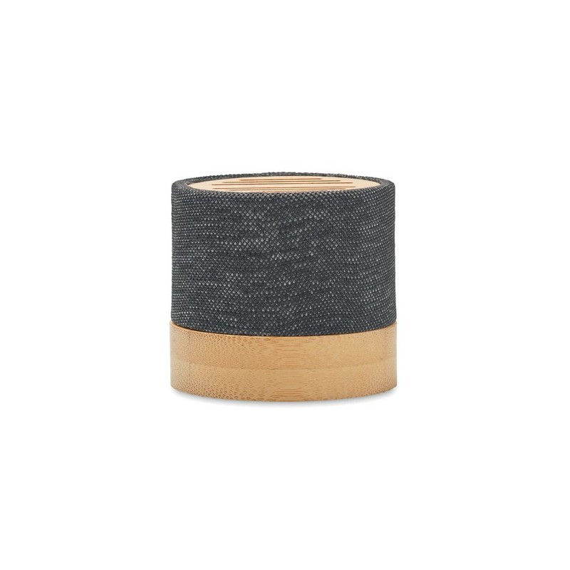Haut-parleur Éco-responsable Personnalisé en Bambou RPET - BOOL Couleurs : noir marquage laser ultra précis