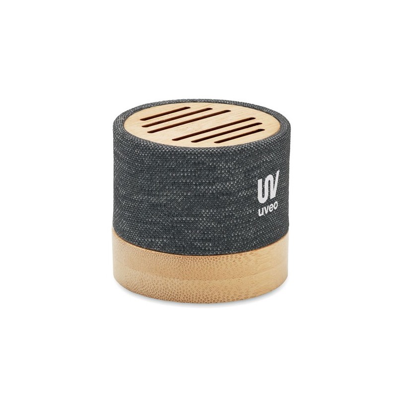 Haut-parleur Éco-responsable Personnalisé en Bambou RPET - BOOL Couleurs : noir objet promo petit budget
