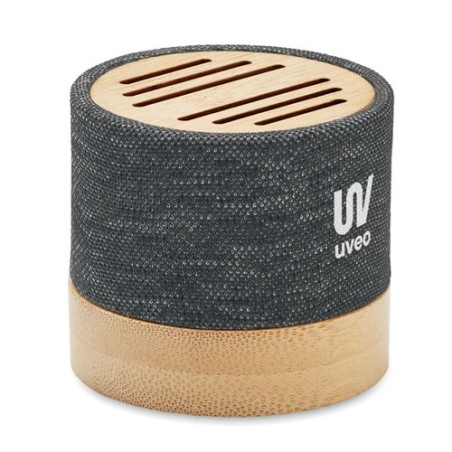Haut-parleur Éco-responsable Personnalisé en Bambou RPET - BOOL Couleurs : noir objet promo petit budget
