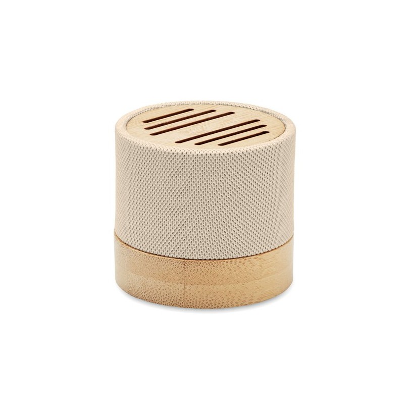 Haut-parleur Éco-responsable Personnalisé en Bambou RPET - BOOL Couleurs : beige goodies publicitaire événementiel