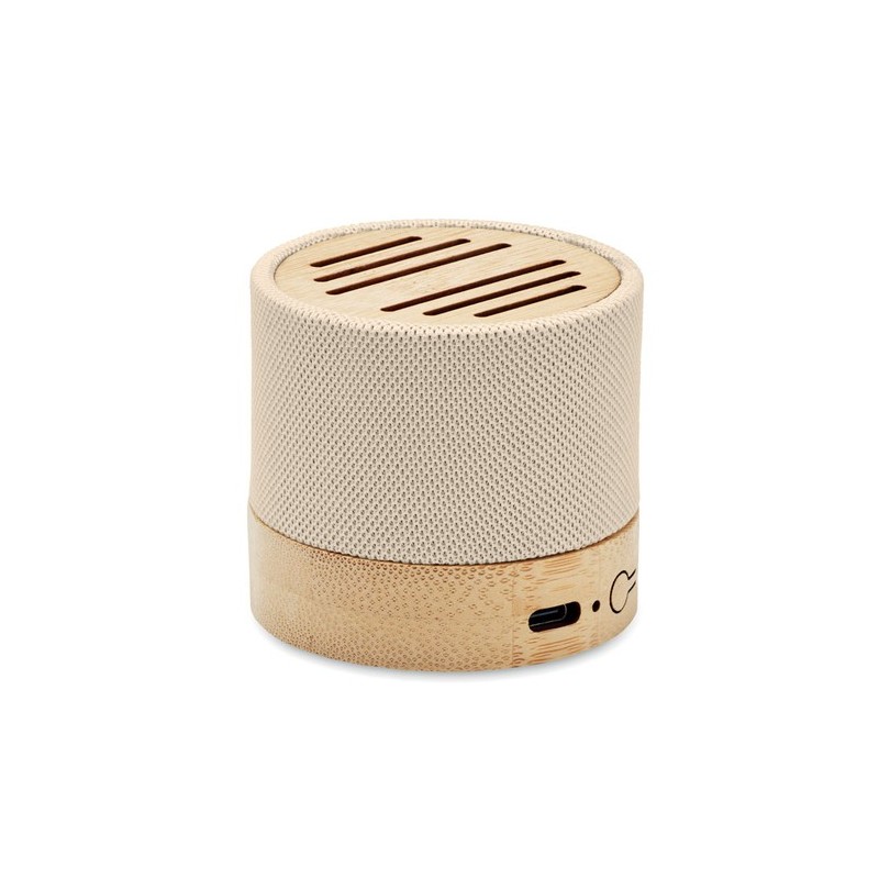Haut-parleur Éco-responsable Personnalisé en Bambou RPET - BOOL Couleurs : beige personnalisation sur mesure