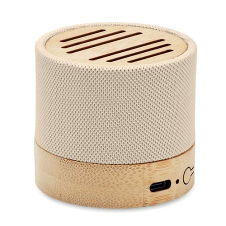 Haut-parleur Éco-responsable Personnalisé en Bambou RPET - BOOL Couleurs : beige personnalisation sur mesure