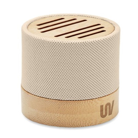 Haut-parleur Éco-responsable Personnalisé en Bambou RPET - BOOL Couleurs : beige personnalisable avec votre logo