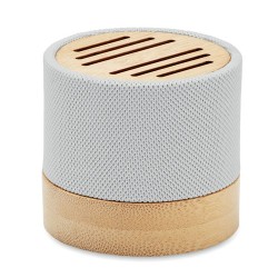 Haut-parleur Éco-responsable Personnalisé en Bambou RPET - BOOL Couleurs : blanc personnalisable avec votre logo
