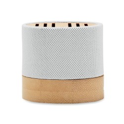 Haut-parleur Éco-responsable Personnalisé en Bambou RPET - BOOL Couleurs : blanc accessoire événementiel unique