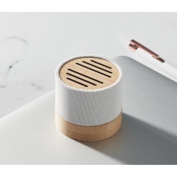 Haut-parleur Éco-responsable Personnalisé en Bambou RPET - BOOL Couleurs : blanc cadeau entreprise pas cher