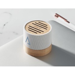 Haut-parleur Éco-responsable Personnalisé en Bambou RPET - BOOL Couleurs : blanc personnalisation rapide en France