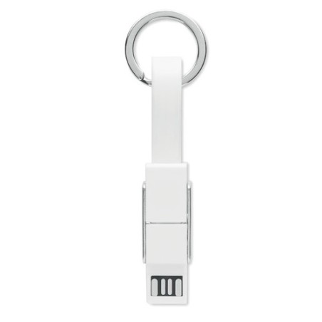 Porte-clés 4 en 1 Personnalisé avec Câble de Chargement - KEY C Matières : métal Couleurs : blanc cadeau entreprise pas cher