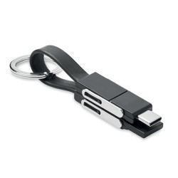 Porte-clés 4 en 1 Personnalisé avec Câble de Chargement - KEY C Matières : métal Couleurs : noir personnalisable avec votre logo