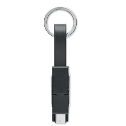 Porte-clés 4 en 1 Personnalisé avec Câble de Chargement - KEY C Matières : métal Couleurs : noir marquage laser ultra précis