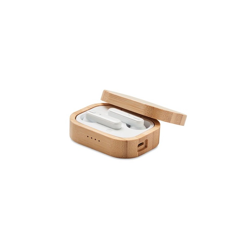 Écouteurs TWS Éco-responsables en Bambou avec Étui - JAZZ BAMBOO Matières : ABS Couleurs : bois personnalisable avec votre logo