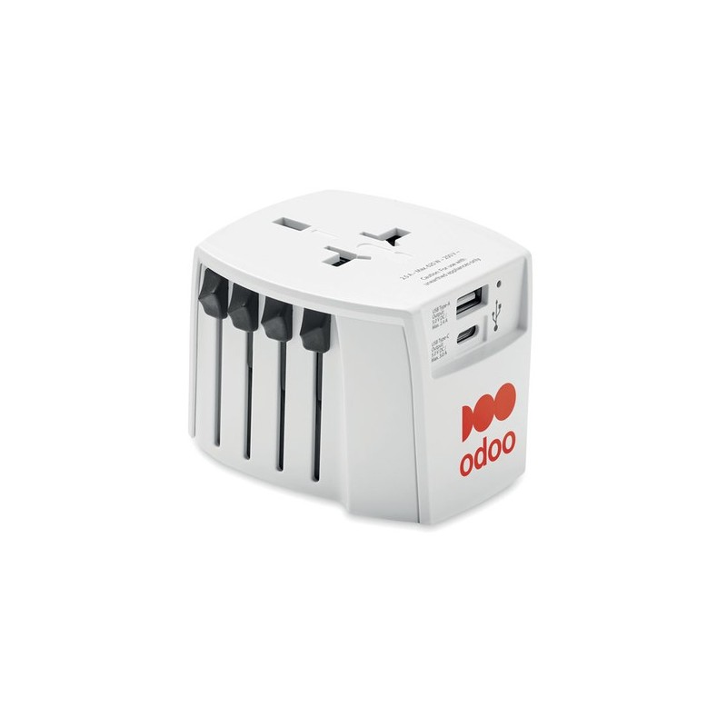 Adaptateur Universel Pratique A/C USB Personnalisé Skross MUV Matières : ABS Couleurs : blanc goodies publicitaire événementiel