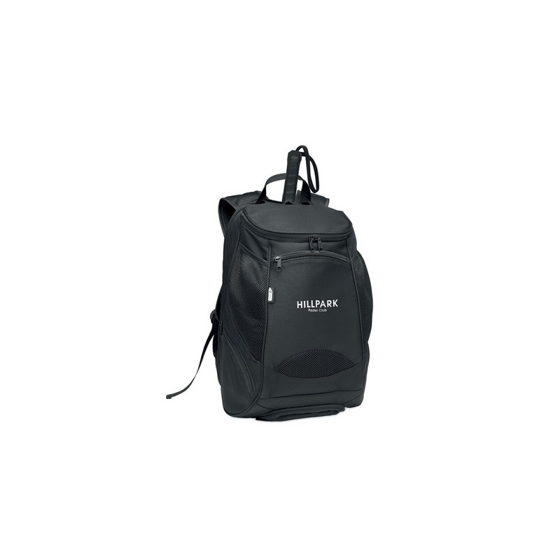 Sac à dos de sport  et personnalisable en RPET 600D - OLYMPIC Matières : PET Couleurs : noir marquage laser ultra précis
