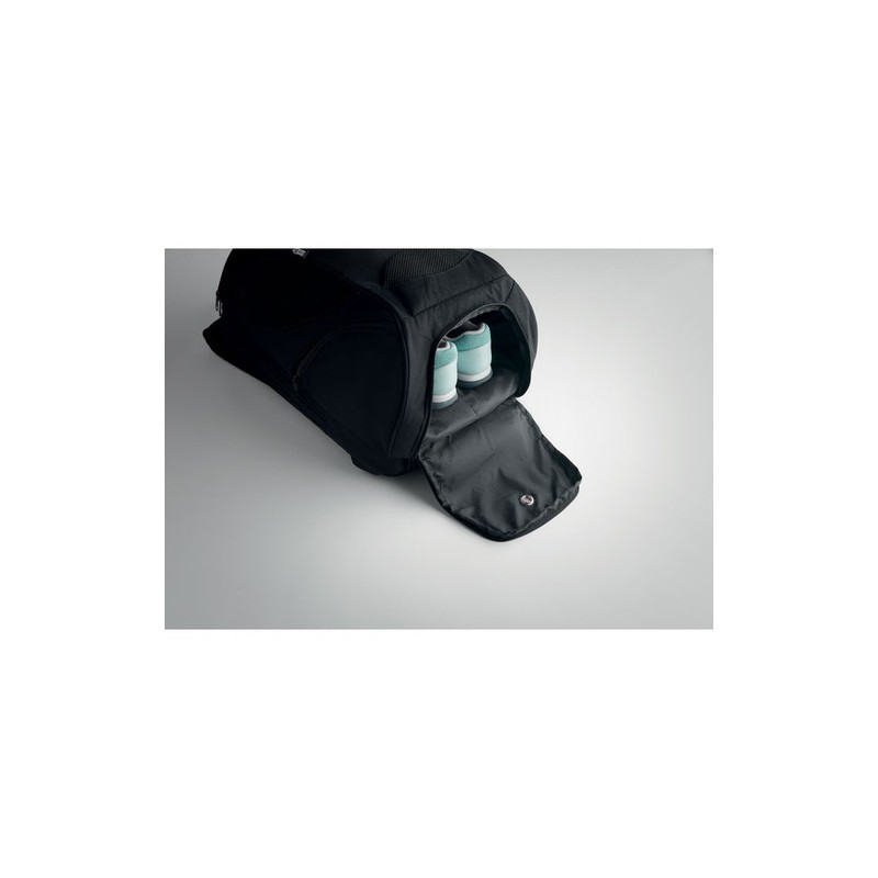 Sac à dos de sport  et personnalisable en RPET 600D - OLYMPIC Matières : PET Couleurs : noir objet promotionnel éco-responsable