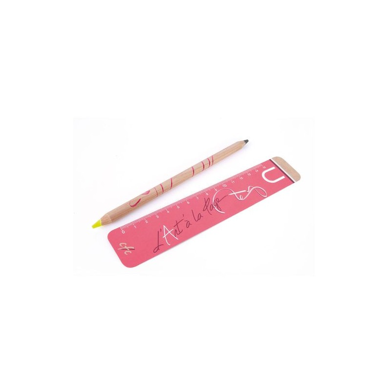 Kit Bureau Personnalisé Bi-Couleur Fluo avec Règle et Crayon - P NAT objet promotionnel éco-responsable