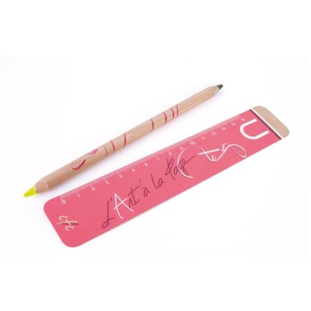 Kit Bureau Personnalisé Bi-Couleur Fluo avec Règle et Crayon - P NAT marquage laser ultra précis