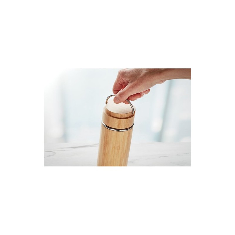 Bouteille isotherme double paroi 400 ml en acier inox personnalisée TAMPERE Matières : acier inoxydable Couleurs : bois marquage