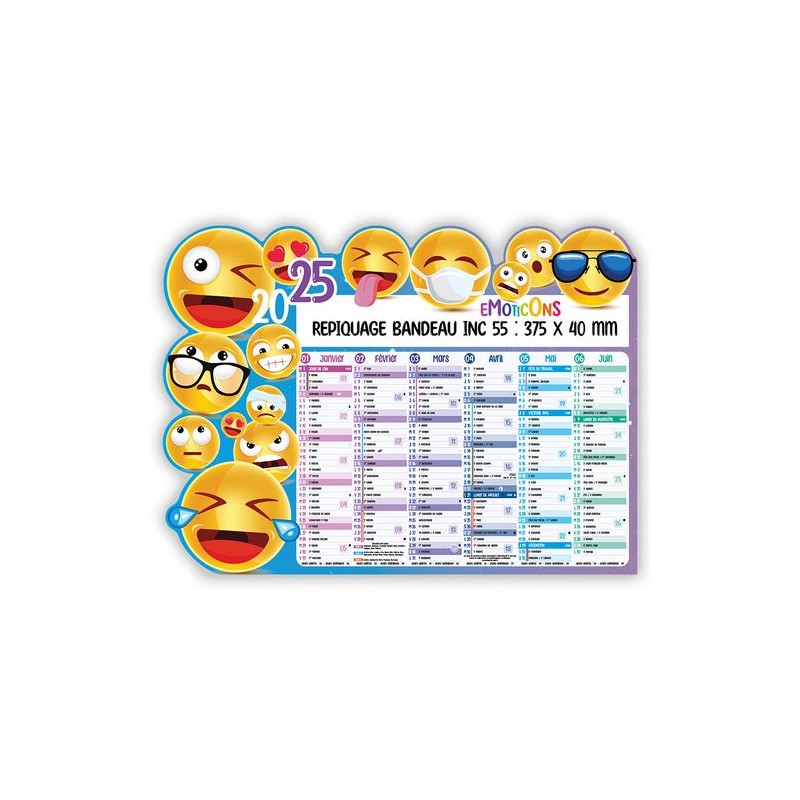 Calendrier découpé bancaire 2025 personnalisé EMOTICONS Matières : carton