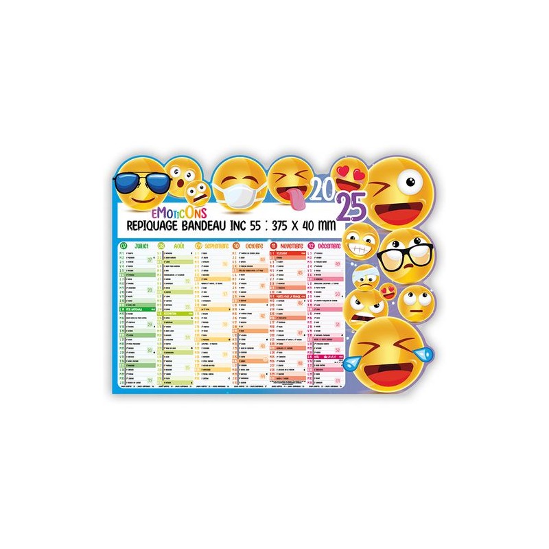 Calendrier découpé bancaire 2025 personnalisé EMOTICONS Matières : carton personnalisable avec votre logo
