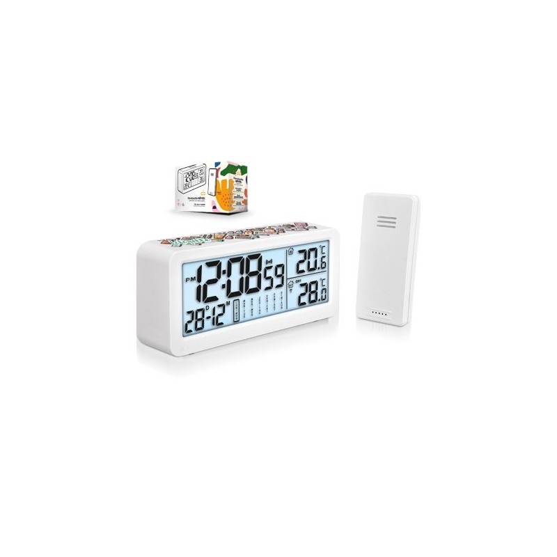 Pendulette Réveil Multifonctions Éco-responsable avec Capteur de Température Extérieure - Personnalisée