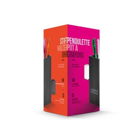 Pendulette de Bureau Éco-responsable avec Pot à Crayons et Thermomètre - Objets Publicitaires cadeau collaborateur premium