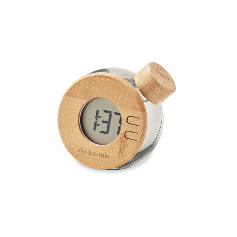Horloge LCD à eau  en bambou personnalisée - DROPPY LUX Matières : ABS Couleurs : gris transparent cadeau entreprise pas cher