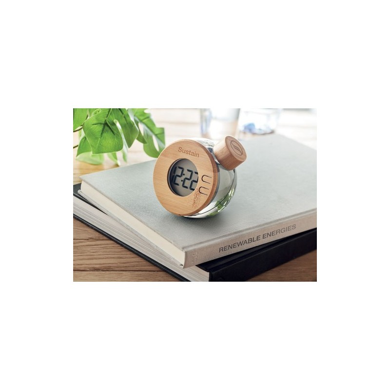 Horloge LCD à eau  en bambou personnalisée - DROPPY LUX Matières : ABS Couleurs : gris transparent goodies publicitaire événemen