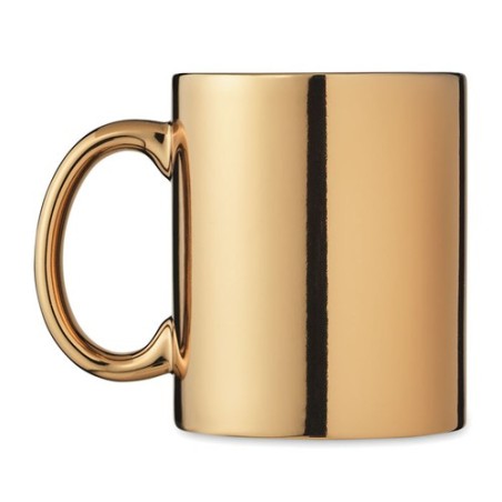 Tasse métalisée en céramique, cadeau d'entreprise HOLLY Matières : grès Couleurs : doré marquage laser ultra précis