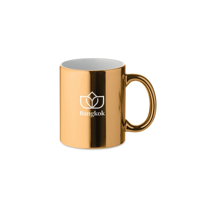 Tasse métalisée en céramique, cadeau d'entreprise HOLLY Matières : grès Couleurs : doré personnalisation rapide en France