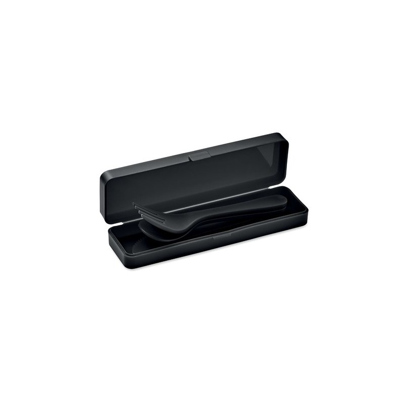 Set de Couverts Réutilisables Pratiques en PP Personnalisé RIGATA Matières : polypropylène (PP) Couleurs : noir cadeau collabora