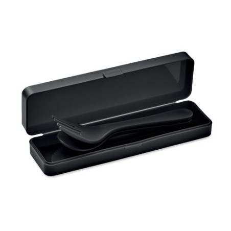 Set de Couverts Réutilisables Pratiques en PP Personnalisé RIGATA Matières : polypropylène (PP) Couleurs : noir cadeau collabora