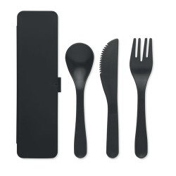 Set de Couverts Réutilisables Pratiques en PP Personnalisé RIGATA Matières : polypropylène (PP) Couleurs : noir accessoire événe