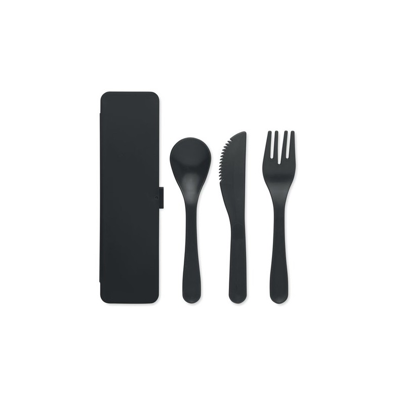 Set de Couverts Réutilisables Pratiques en PP Personnalisé RIGATA Matières : polypropylène (PP) Couleurs : noir accessoire événe