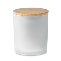 Bougie Éco-responsable en Cire Végétale 280 gr Personnalisée KEOPS Matières : verre Couleurs : blanc marquage laser ultra précis