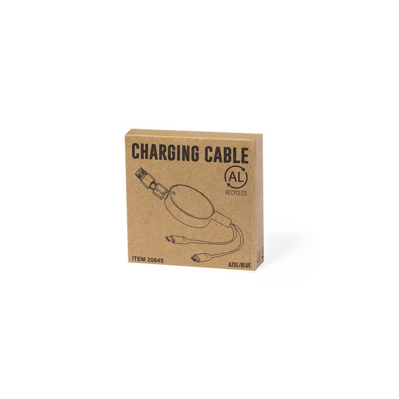 Câble de Charge Éco-responsable Personnalisé - Freud Matières : aluminium recyclé  Couleurs : bleu cadeau affaires élégant