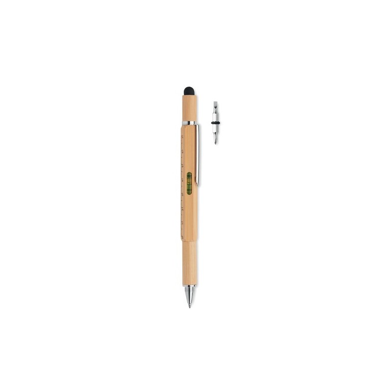 Stylo à bulle de niveau multifonction en bambou personnalisé TOOLBAM Matières : bambou Couleurs : bois