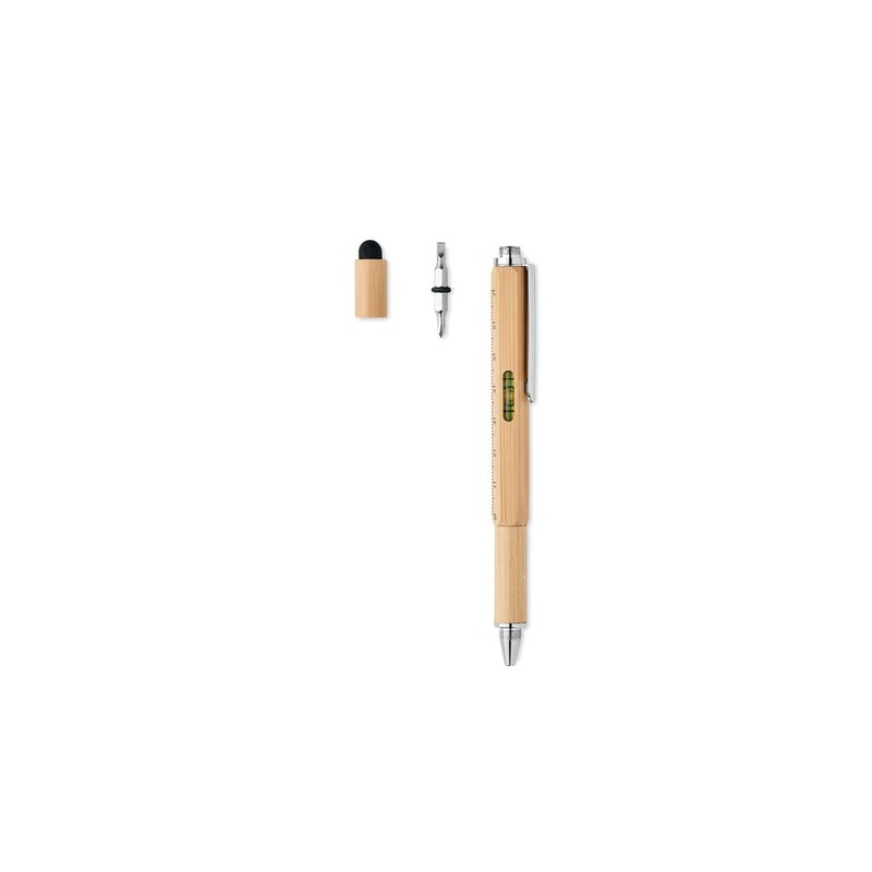Stylo à bulle de niveau multifonction en bambou personnalisé TOOLBAM Matières : bambou Couleurs : bois personnalisable avec votr