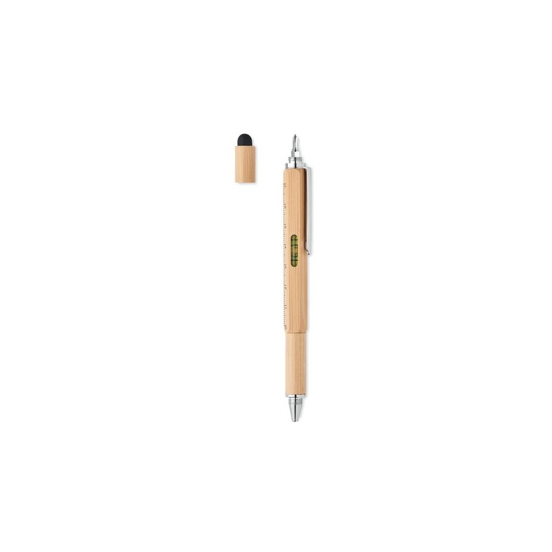 Stylo à bulle de niveau multifonction en bambou personnalisé TOOLBAM Matières : bambou Couleurs : bois impression haute définiti