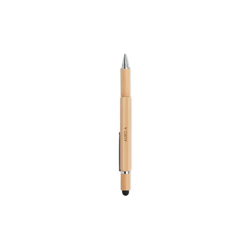 Stylo à bulle de niveau multifonction en bambou personnalisé TOOLBAM Matières : bambou Couleurs : bois marquage laser ultra préc